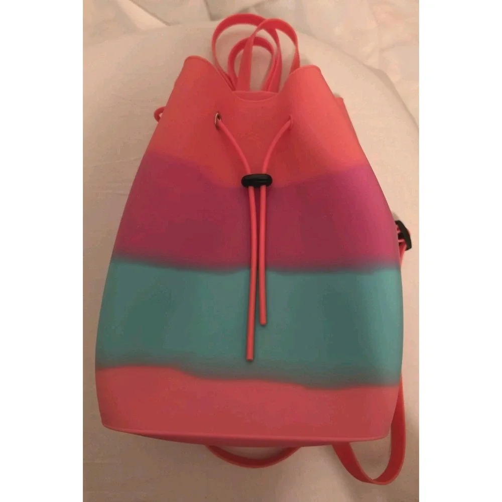 Gummy Backpack by American Jewel, 10x7, 100% Silicone, Aqua/Pink/OR ‎ Adjustable